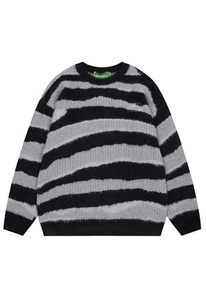 Striped sweater fluffy punk jumper Gothic fuzzy top in green