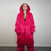 Neon pink coat longline faux fur fluorescent shaggy trench long hair overcoat bright rave bomber festival jacket acid Burning man peacoat