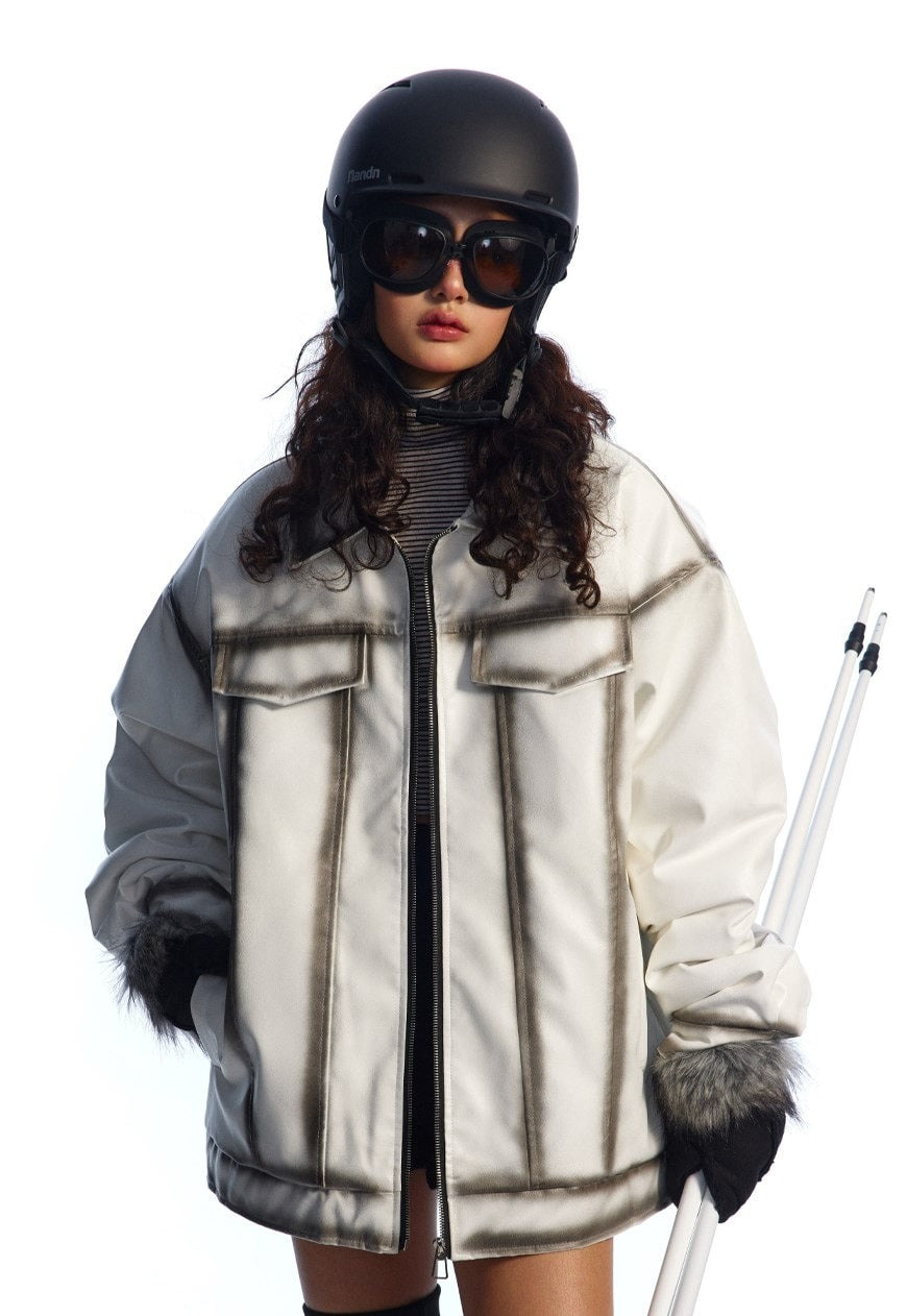 Faux leather winter jacket white padded PU grunge bomber