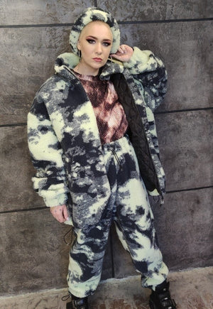 Gradient fleece joggers handmade fluffy 70s camo overalls