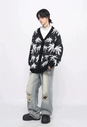 Palm sweater sweater black tropical pattern hairy y2k jumper