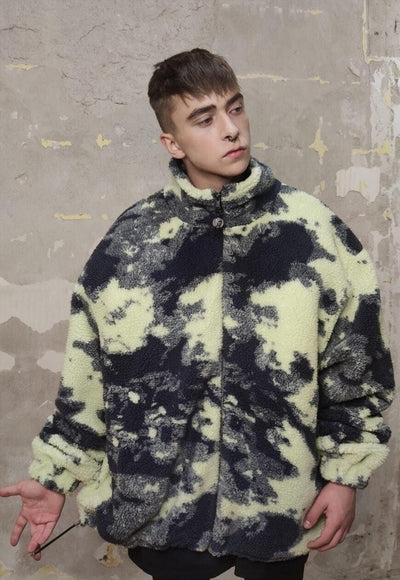 Gradient fleece Bomber handmade tie-dye camo jacket green