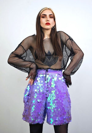 Black sequin shorts mermaid trousers fantasy luminous pants