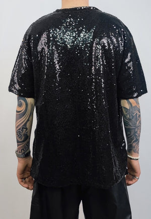 Black sequin t-shirt glitter top sparkle geometric jumper