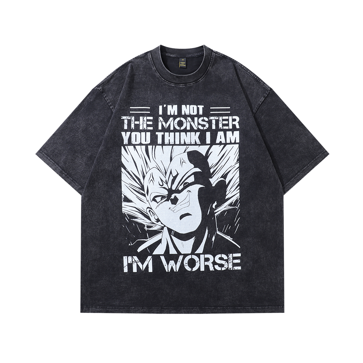 Anime t-shirt monster slogan tee y2k Japanese cartoon top in vintage grey