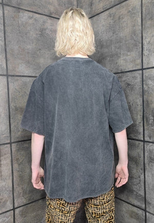 Premium grunge t-shirt vintage wash angel tee in acid black