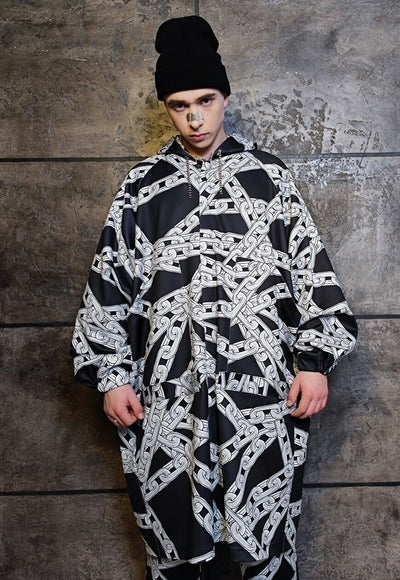 Chain print jacket handmade barbered wire windbreaker black