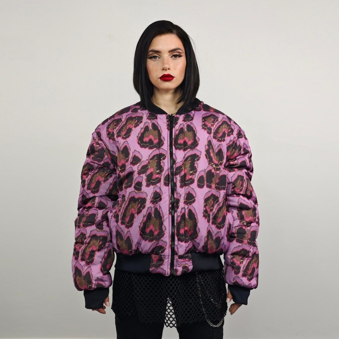 Giraffe bomber animal print jacket orange wildlife reversible college varsity detachable sleeves handmade raver puffer tribal African coat