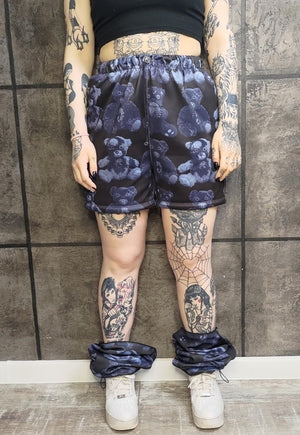 Detachable Goth joggers handmade shorts Teddy pants blue