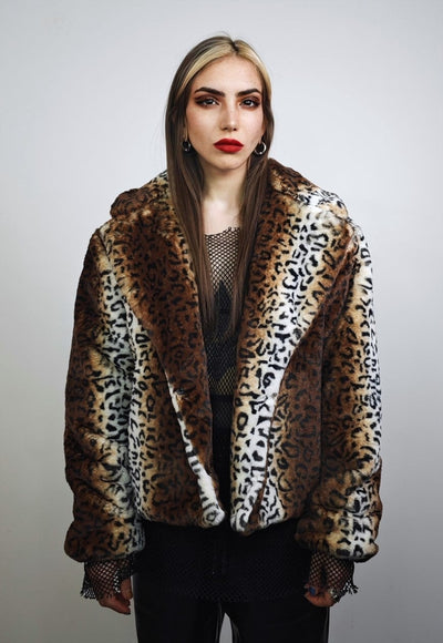 Short leopard trench coat brown cropped animal print jacket