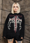 Gothic sweater 90s pattern chunky knit ripped jumper black