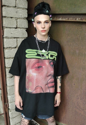 Raver t-shirt graffiti tee cyber robot print punk top black