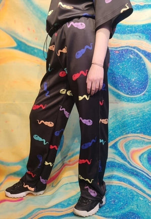 Cat print beam joggers handmade y2k cartoon emoji overalls