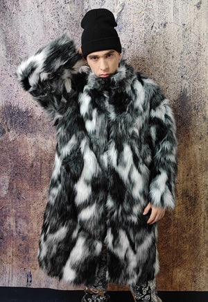 Contrast faux fur coat gradient fluffy Mac in white black