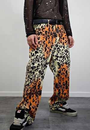 Orange leopard jeans tie-dye animal trousers cheetah pants