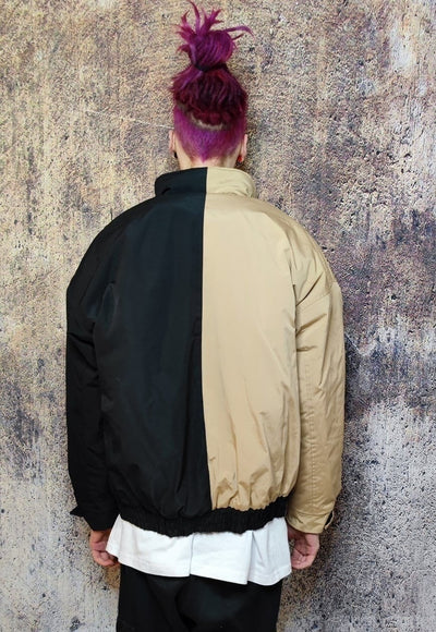 Contrast color bomber two color bomber jacket cream black