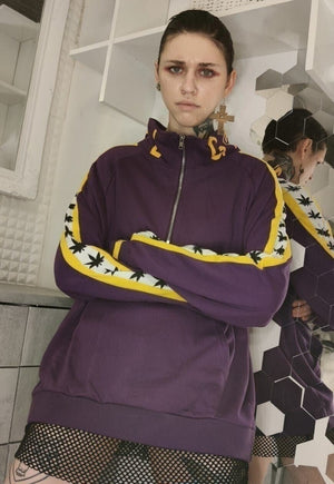 CBD track top box fit panel stitched half zip hemp jacket