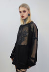 Sheer top transparent mesh jumper see-through long tee black