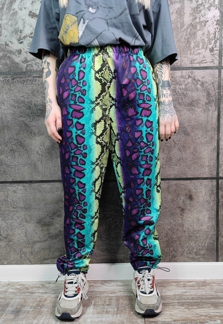 Tie-dye snake print joggers handmade acid raver pants purple
