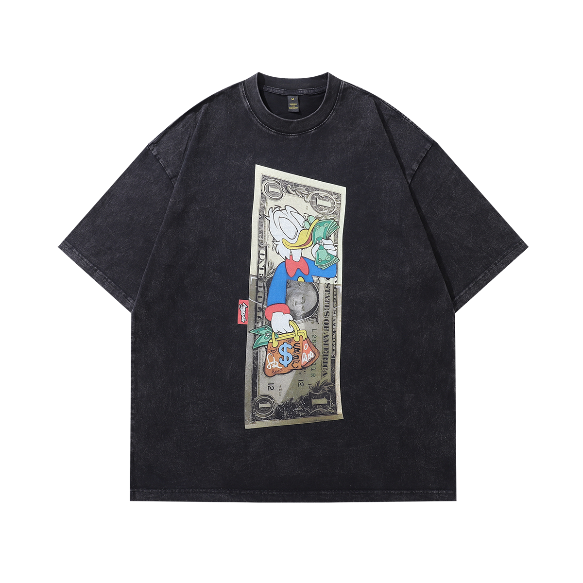 Greedy duck t-shirt money print tee classic cartoon top in vintage grey