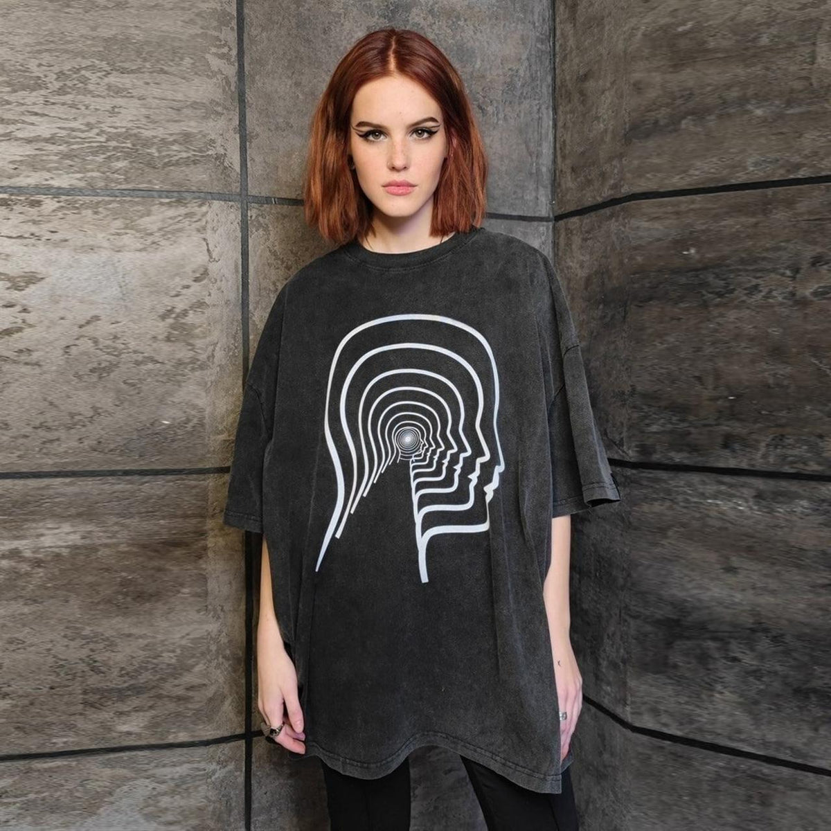 Angry face t-shirt vintage wash retro poster grunge tee grey