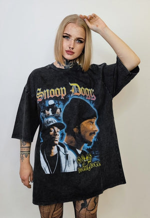 Rapper t-shirt vintage wash hip-hop tee retro skater top