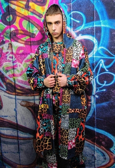 Animal print jacket handmade leopard windbreaker in blue