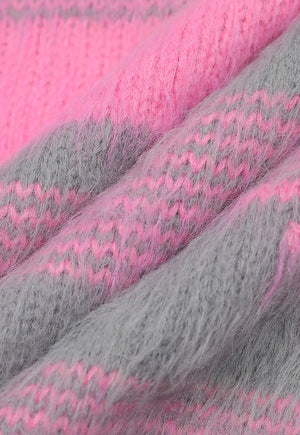 Fluffy geometric sweater pink striped hairy fuzzy jumper