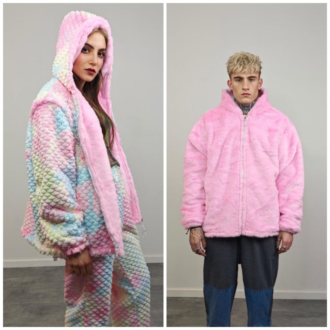 Pink faux fur joggers ski pants fleece trousers retro rave overalls fluffy bottoms festival set burning man outfit winter hotpants