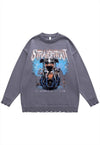 Retro print sweater spooky jumper ripped knitted time top