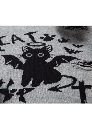 Devil cat sweater Gothic jumper black kitten knitted top