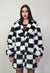 Checked faux fur short coat black plaid fuzzy trench jacket