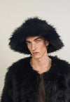 Faux fur bucket hat oversize long hair fisherman cap black