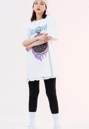 Clock print t-shirt time travel tee grunge top in black