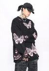 Butterfly sweater black pink ripped gothic jumper grunge top