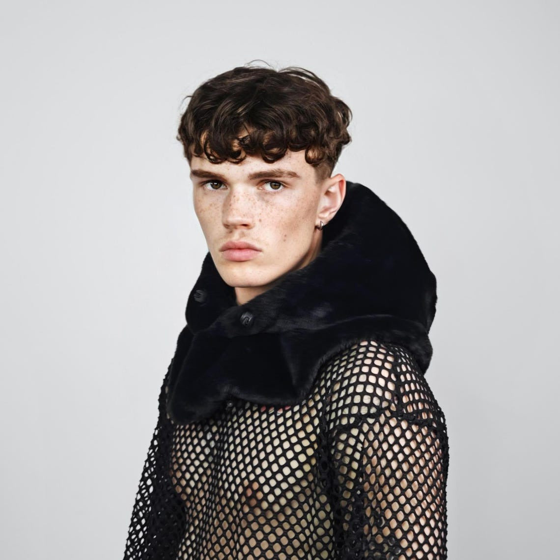 Faux fur hood black snood handmade hooded hat all over fluffy fleece scarf unisex bucket grunge headwear