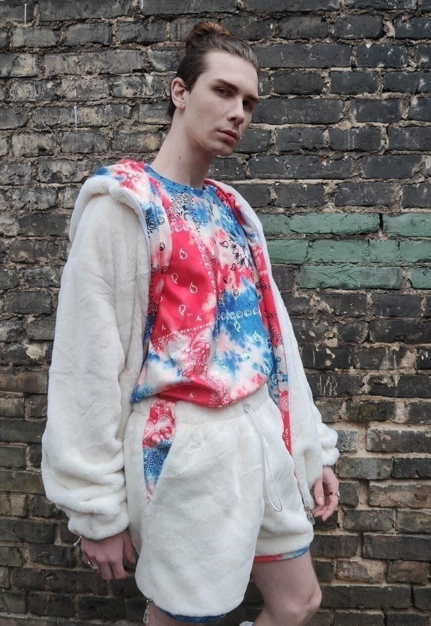 Soft fleece shorts handmade fluff cropped overalls in cream