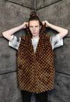 Chequerboard fleece jacket handmade 2 in 1 check coat brown