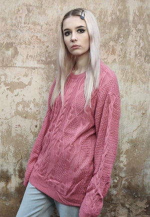 Cable knitwear sweater fluorescent knitwear jumper in pink