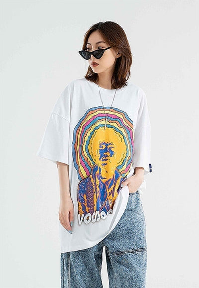 Flame t-shirt abstract sky tee skater rainbow top in black