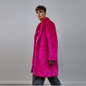 Neon faux fur longline coat shaggy trench bright raver bomber fluffy winter fleece festival jacket burning man coat in fuchsia pink