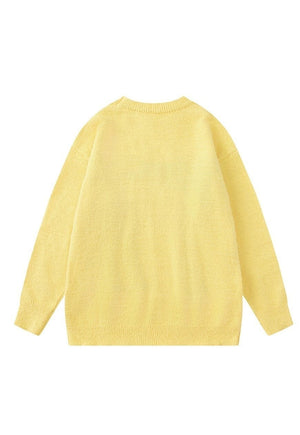 Cat print black yellow knitted kidcore jumper fluffy top