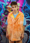 Tie-dye fleece coat handmade 2in1 hood trench jacket orange