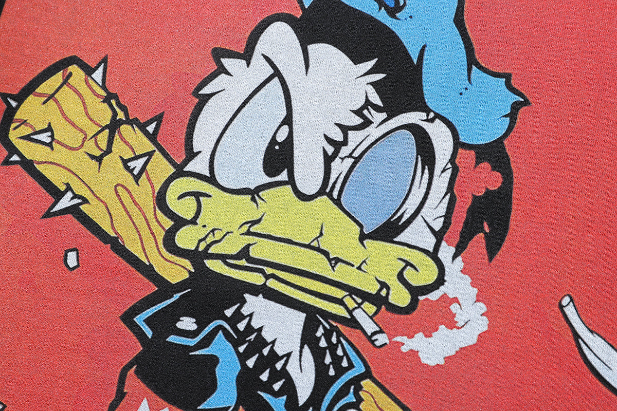 Punk cartoon t-shirt duck print tee retro American top in vintage grey