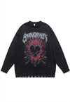 Gothic sweater ripped jumper heart print knitted top in grey