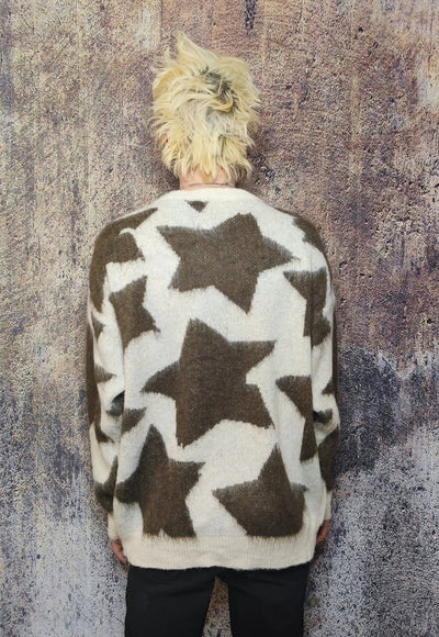 Grunge sweater star jumper knitted fluffy jumper in brown