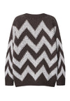 Striped sweater zigzag jumper knitted mesh top in black