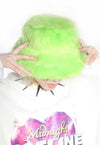 Festival faux fur bucket hat fluffy neon hat rave cap lime