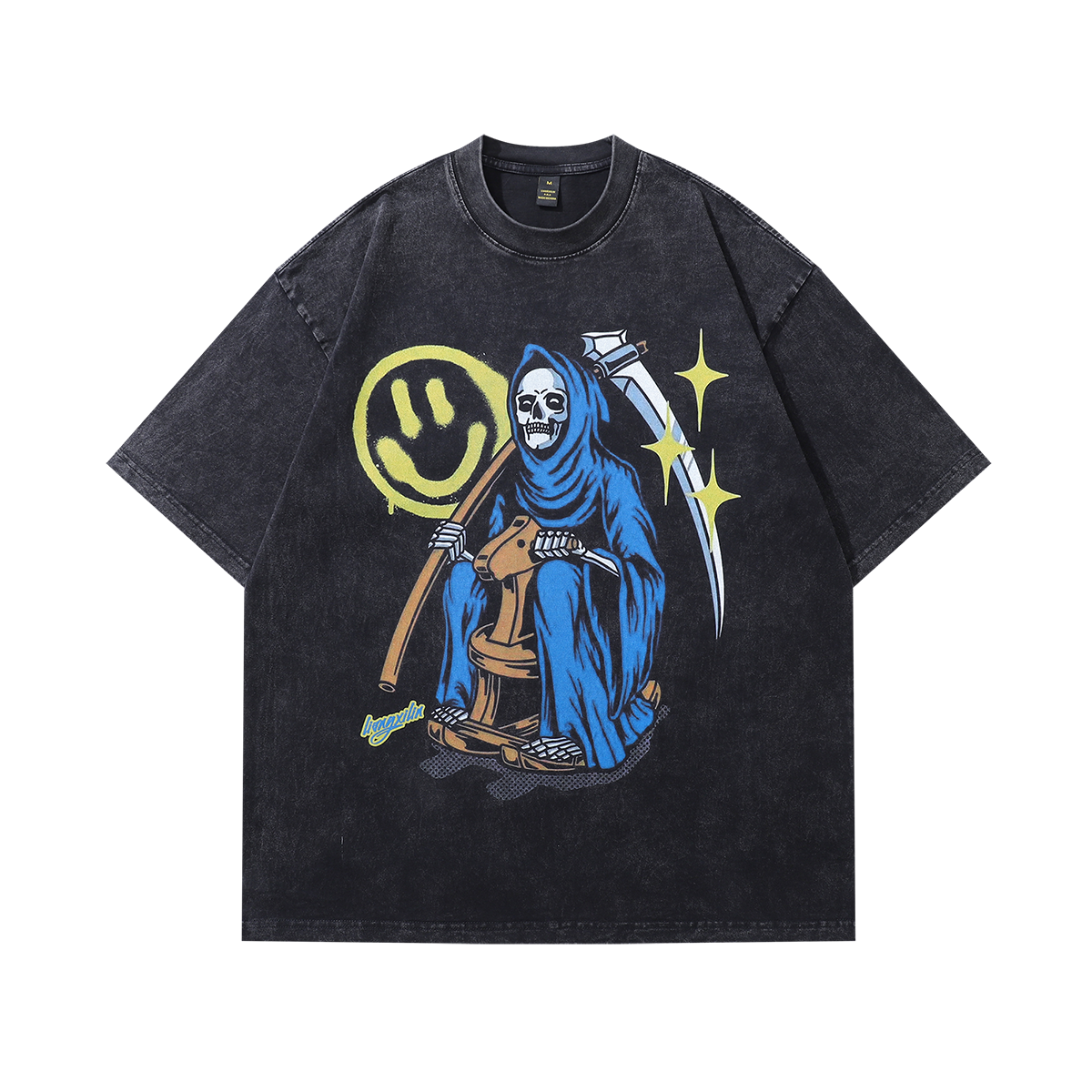 Grim reaper t-shirt death print tee retro Y2K cartoon top in vintage grey