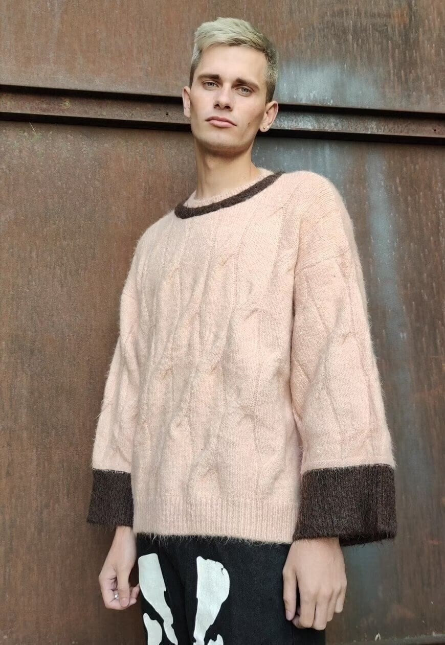 Premium woolen knitted sweater wide jumper in pastel pink